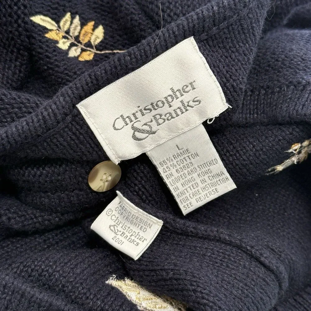 Vtg Fall Leaves Cardigan Sweater Large Knit Embroidered Autumn Cottage Grandma